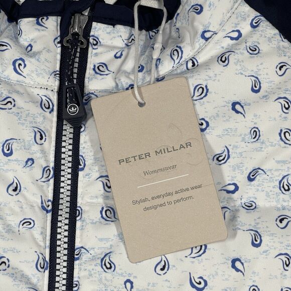 Peter Millar Vest Womens Medium White Navy Paisley Hybrid Fuse Elite Full Zip - Picture 5 of 10